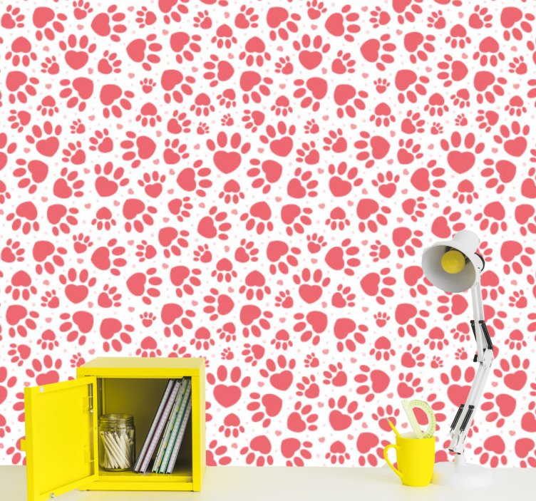 Paw Print Hearts cute dog wallpaper - TenStickers