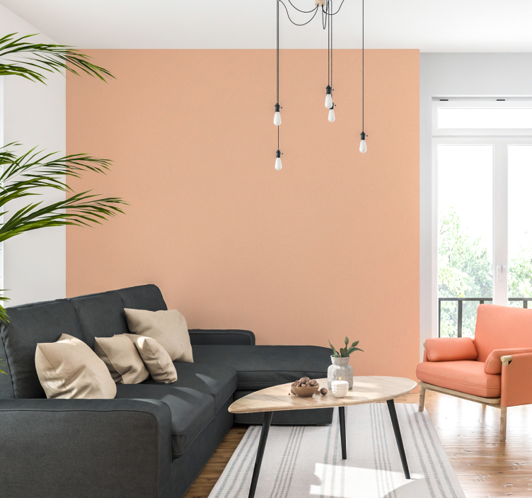 Peach fuzz living room wallpaper - TenStickers