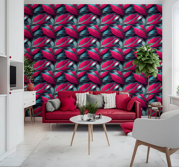 Tropical leaves pattern living room 3D wallpaper - TenStickers