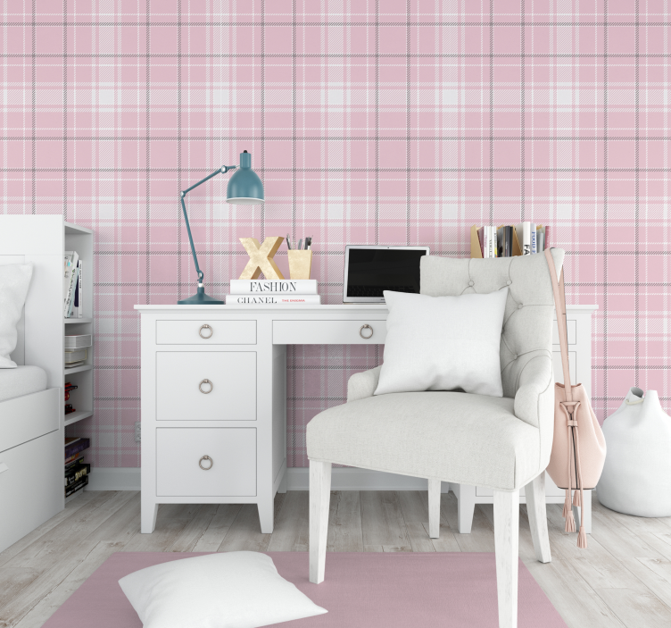 Pink and grey Scottish pattern wallpaper squares - TenStickers