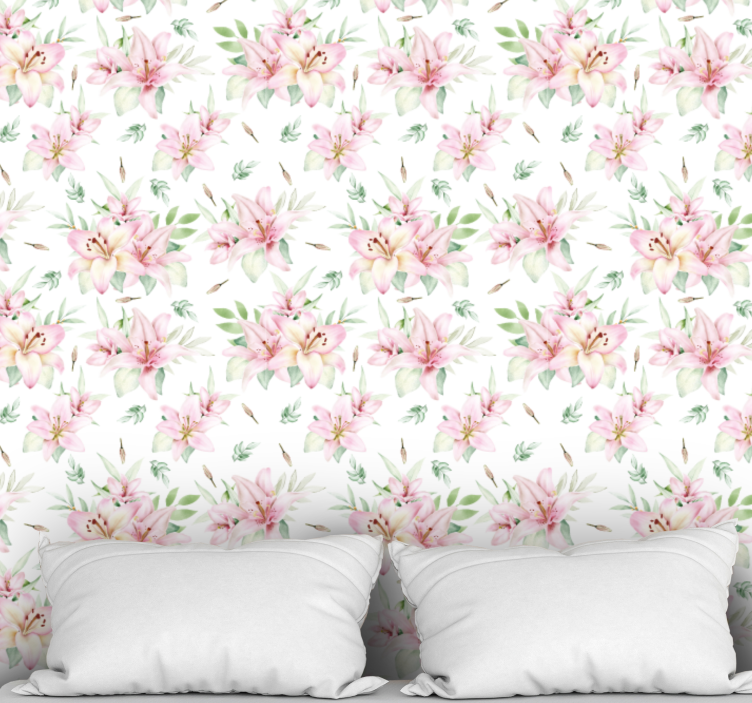 Pink and white pattern flowers wallpaper - TenStickers