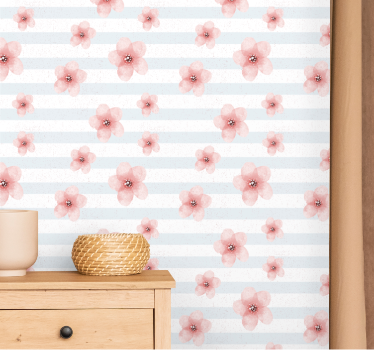 Pink Floral Stripes flowers wallpaper - TenStickers