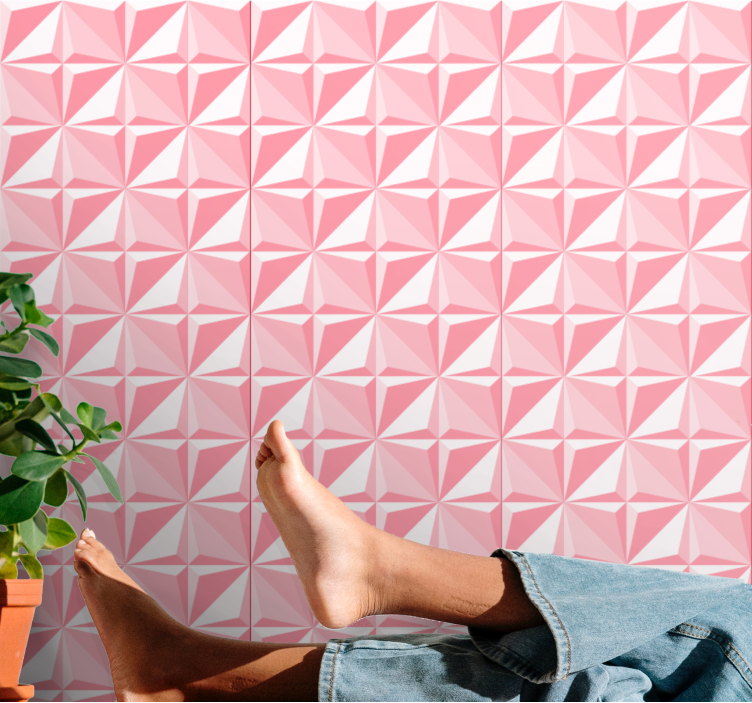 Pink geometric shapes 3D wallpaper - TenStickers