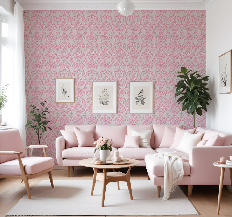 Pink pattern baroque wallpaper - TenStickers