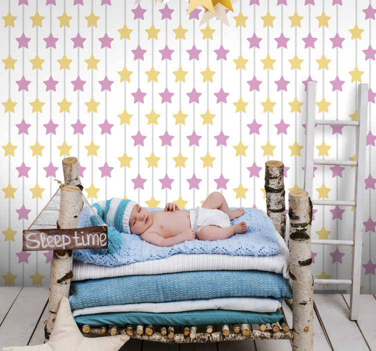 Pink Star Pattern Wallpaper - TenStickers
