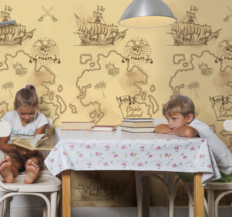 Pirate Adventure Map classic wallpaper - TenStickers