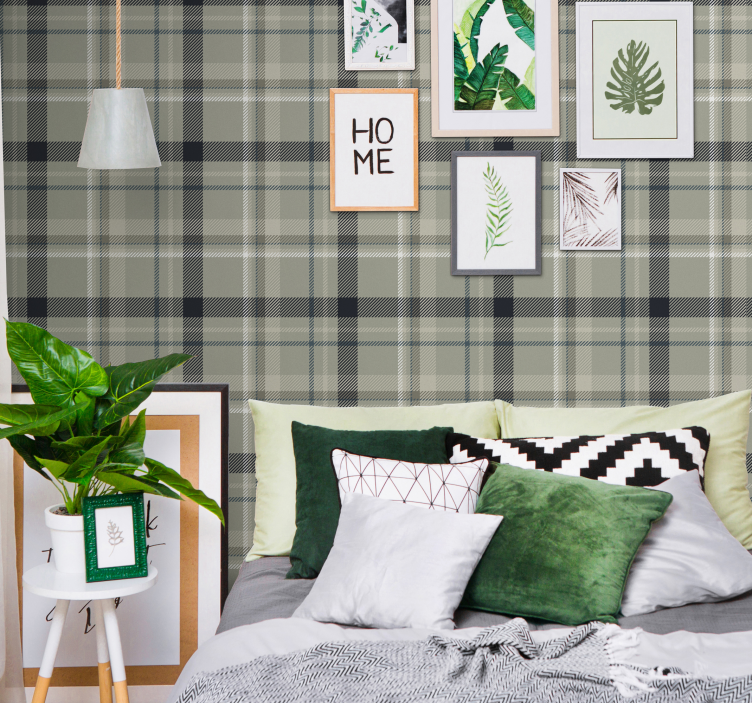 Urban green tartan textured wallpaper - TenStickers