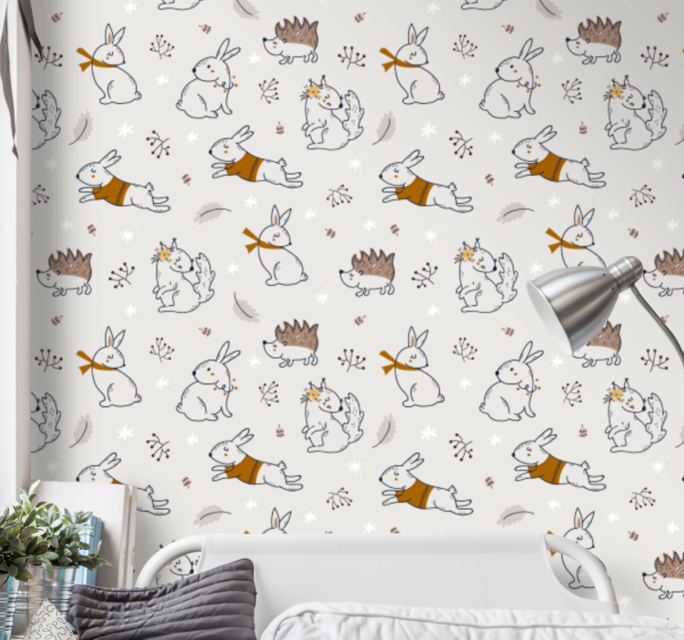 Playful Bunny Motif animals wallpaper - TenStickers