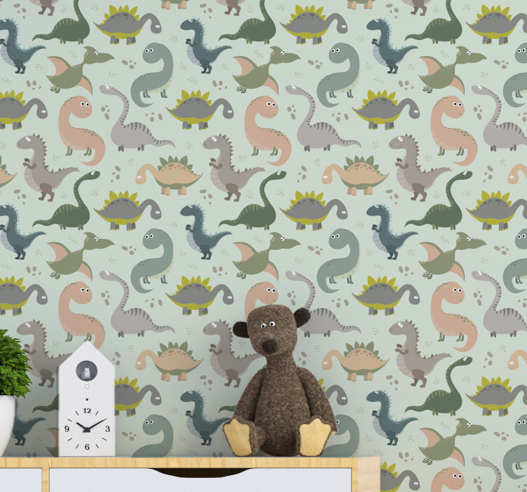 Playful Dinosaur Illustrations dinosaurs wallpaper - TenStickers