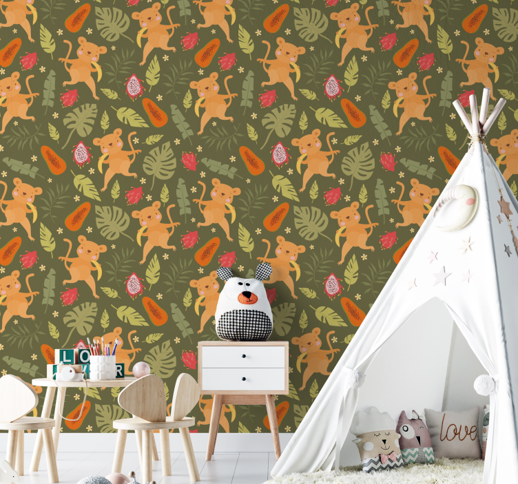 Playful Motif Bear Wallpaper - TenStickers
