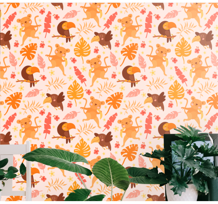 Playful Jungle Fauna Animal Wallpaper - TenStickers