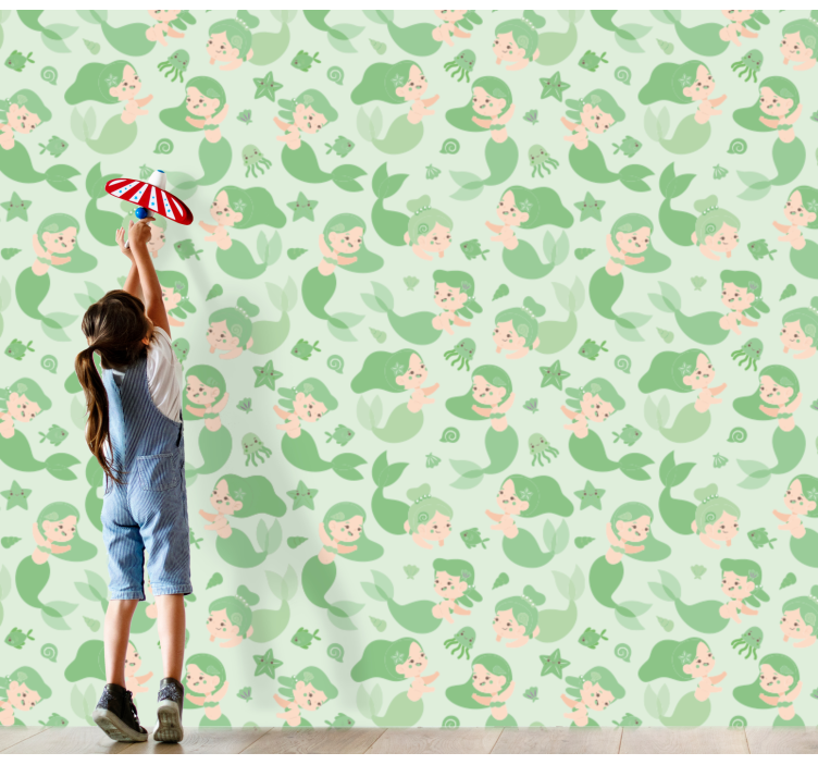 Playful Mermaids children's wallpaper - TenStickers