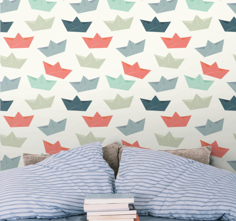 Origami boats children's wallpaper - TenStickers