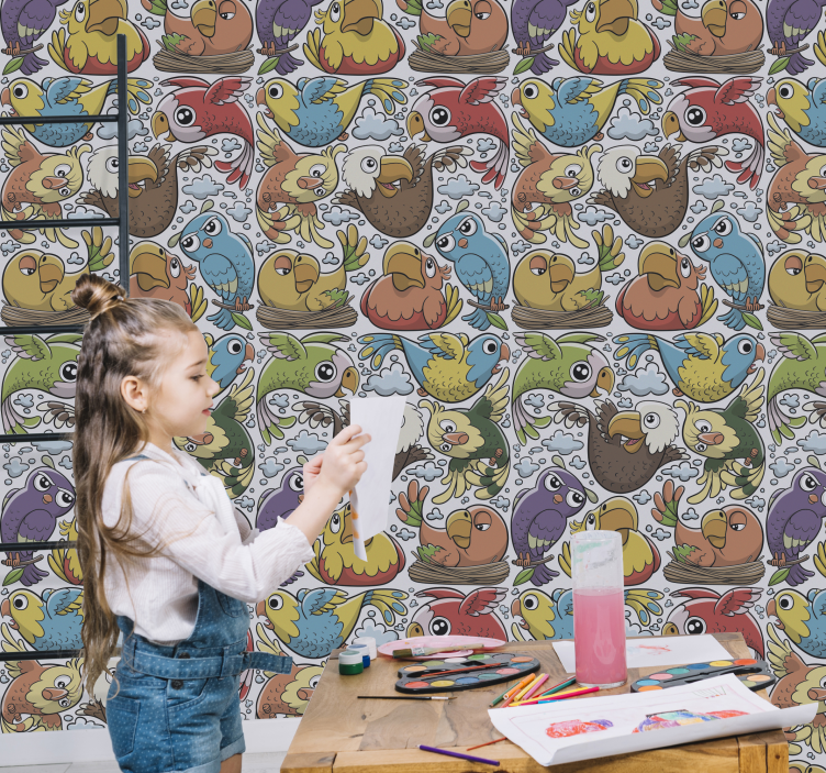 Playful Parrot Pattern birds in wallpaper - TenStickers