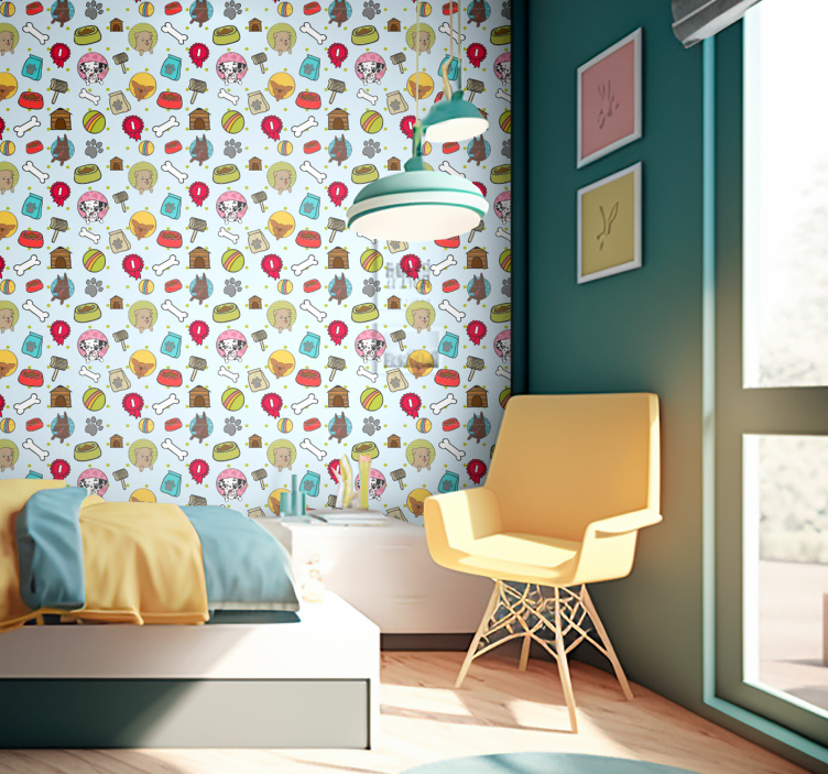 Playful Pup Motifs cute dog wallpaper - TenStickers