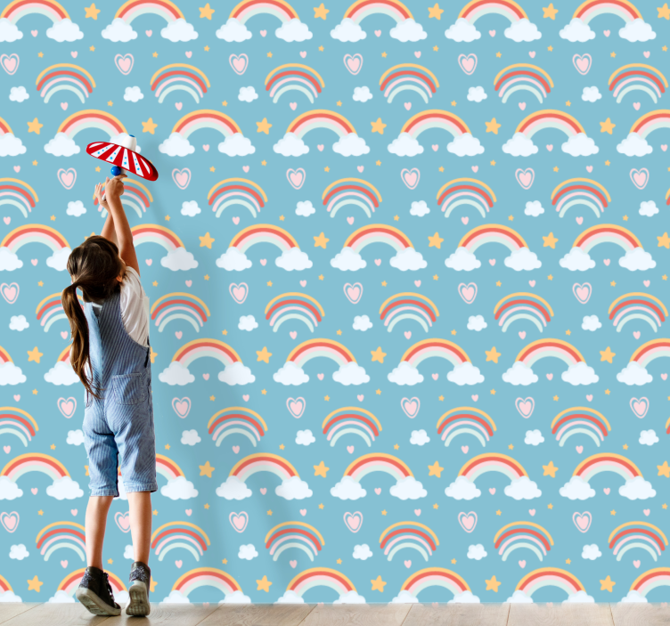 Playful Rainbow Clouds nursery wallpaper - TenStickers