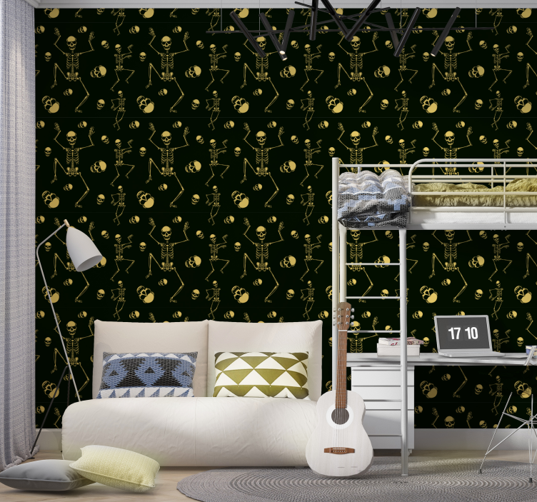 Black skeletons design cute halloween wallpaper - TenStickers