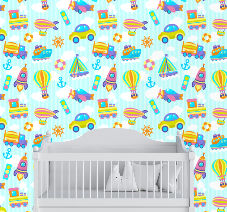 Playful Transport children's wallpaper - TenStickers