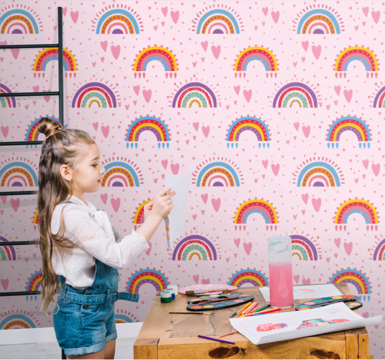 Rainbow Heart Patterns children's wallpaper - TenStickers