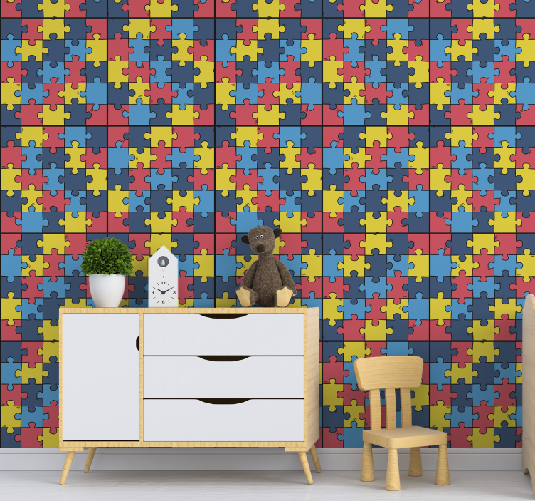 Rainbow Jigsaw Abstract Bedroom Wallpaper - TenStickers