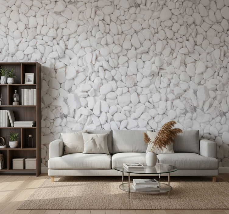 Realistic white stone effect wallpaper - TenStickers