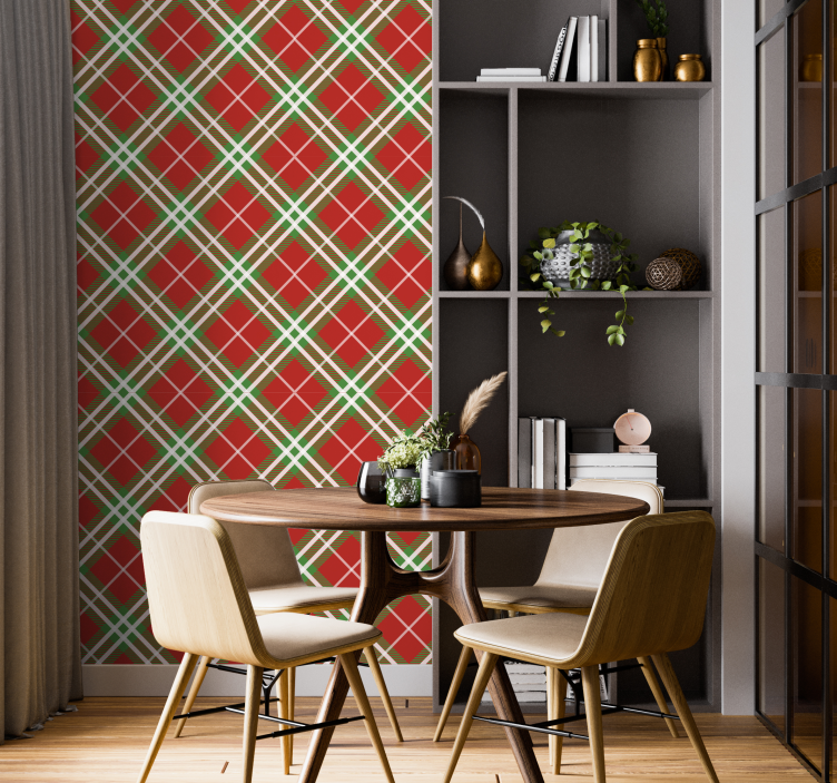 Stripe wallpaper Red and green Scottish tartan classic - TenStickers