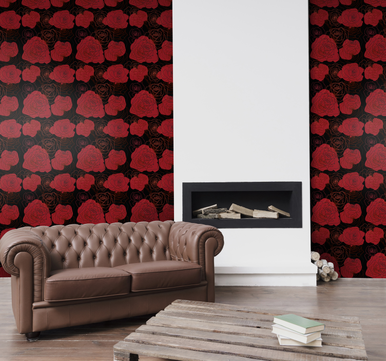 Red Roses Pattern flowers wallpaper - TenStickers
