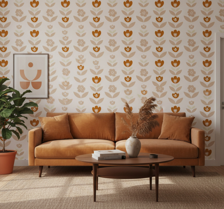 Retro wallpaper 70s floral design - TenStickers