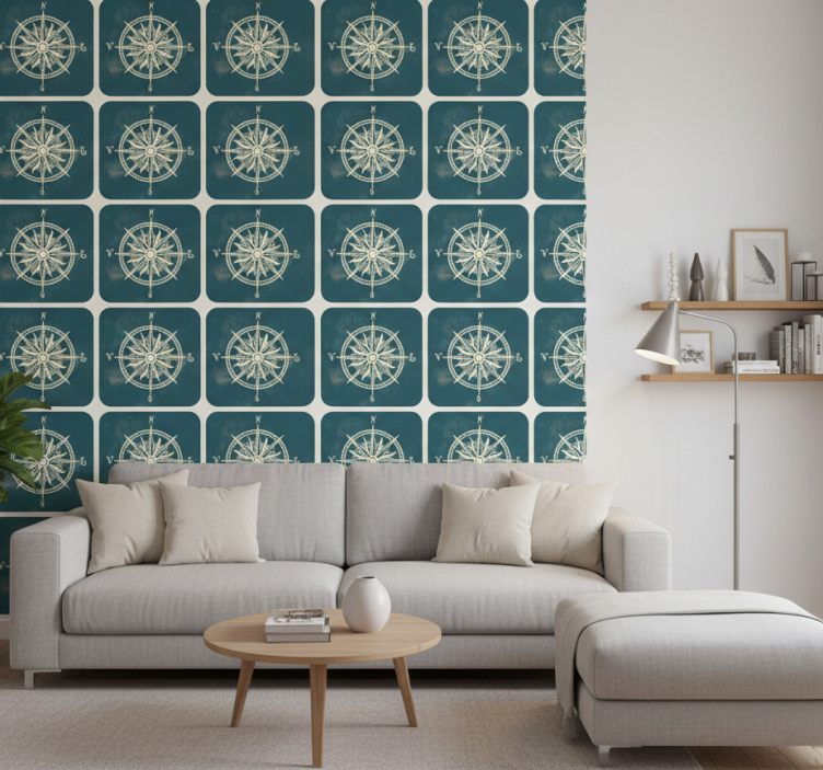 Retro wallpaper compass on world map - TenStickers