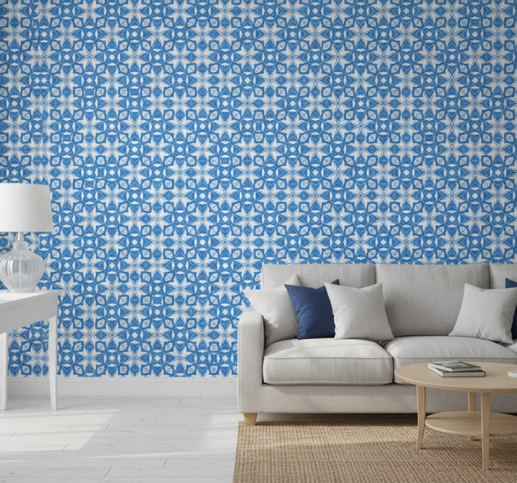 Retro wallpaper modern blue vase hampton style - TenStickers