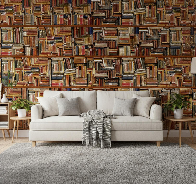 Retro wallpaper stacked books design - TenStickers