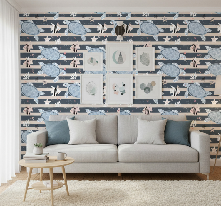 Retro wallpaper turtle pattern design - TenStickers