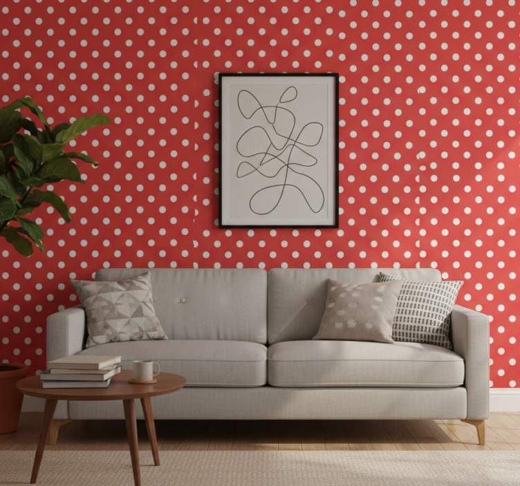 Retro wallpaper white polka dots on red background - TenStickers
