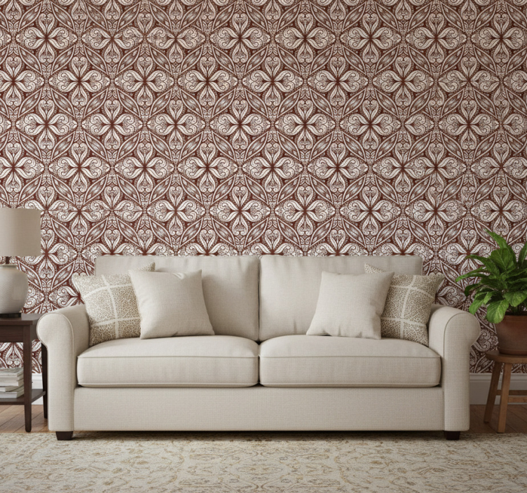 Retro wallpaper with brown floral design - TenStickers