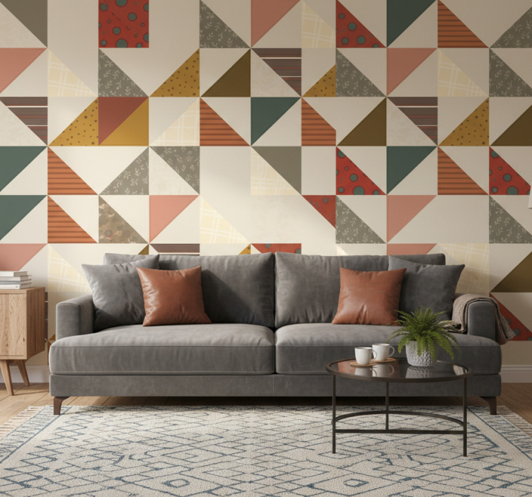 Retro wallpaper with patchwork triangle design - TenStickers