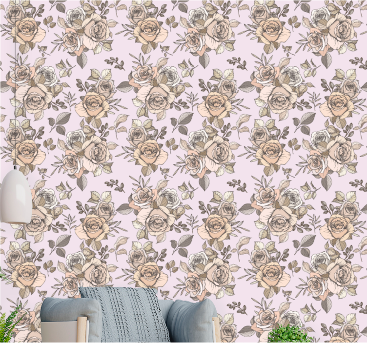 Rose vintage pattern flowers wallpaper - TenStickers