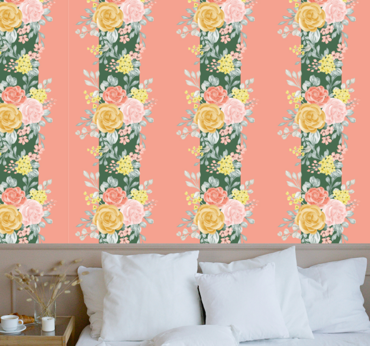 Roses and greenery flowers wallpaper - TenStickers