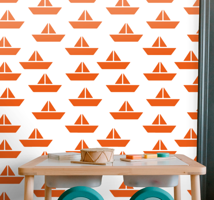 Orange sailboat motif children's wallpaper - TenStickers