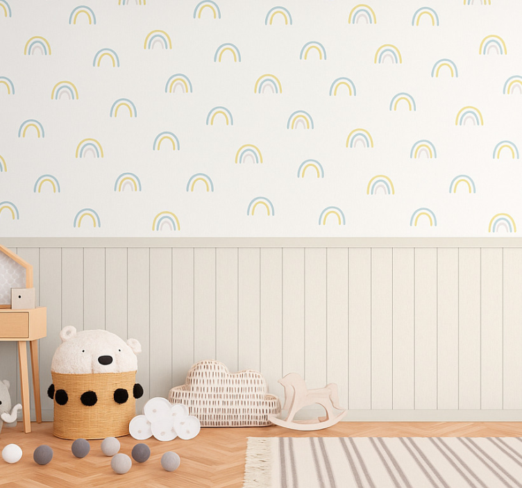 Scattered pastel rainbows children's wallpaper - TenStickers