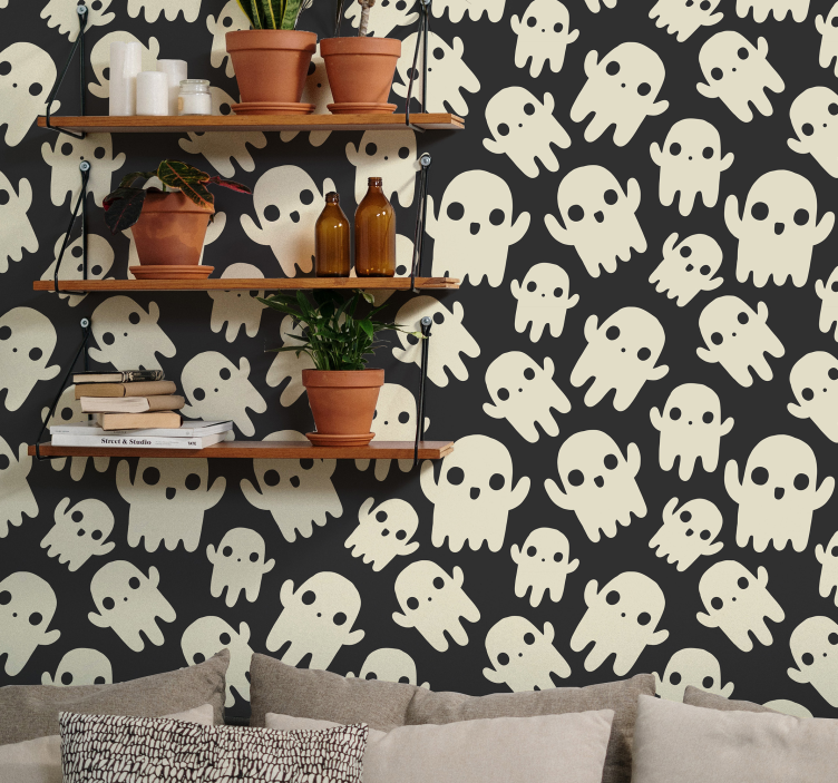 Skull Pattern cute halloween wallpaper - TenStickers