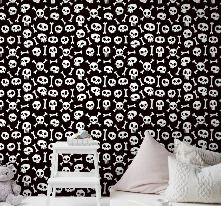 Skulls and Bones cute halloween wallpaper - TenStickers