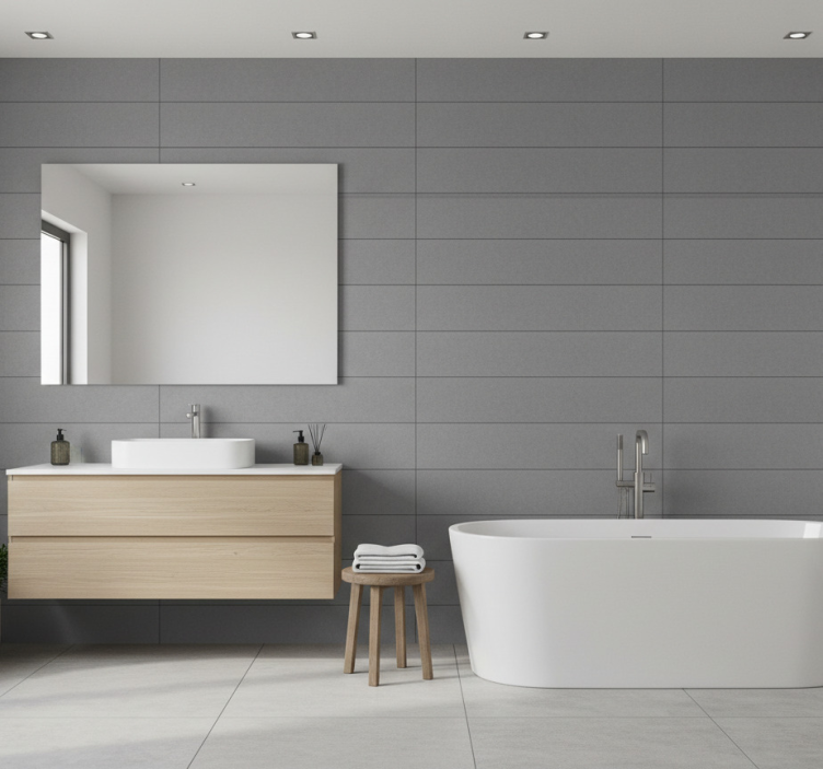 Sleek grey minimalism bathroom wallpaper - TenStickers