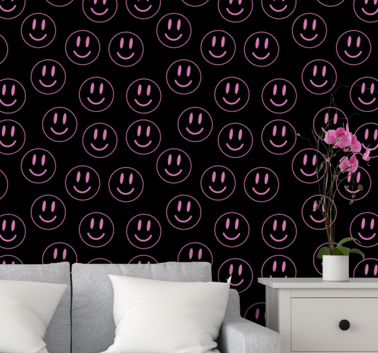 Smiley Face Pattern living area wallpaper - TenStickers