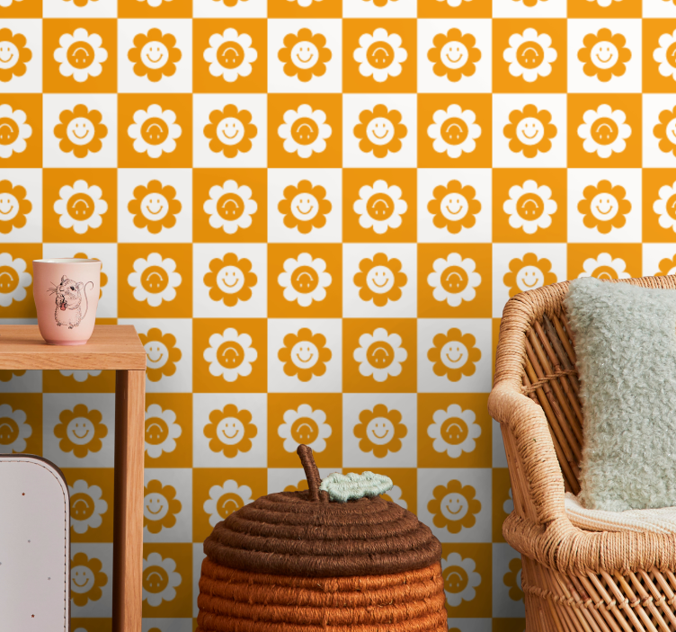 Smiling Flower Pattern floral wallpaper - TenStickers