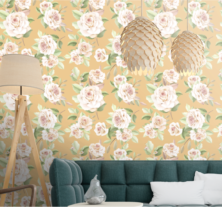 Soft roses arrangement living area wallpaper - TenStickers