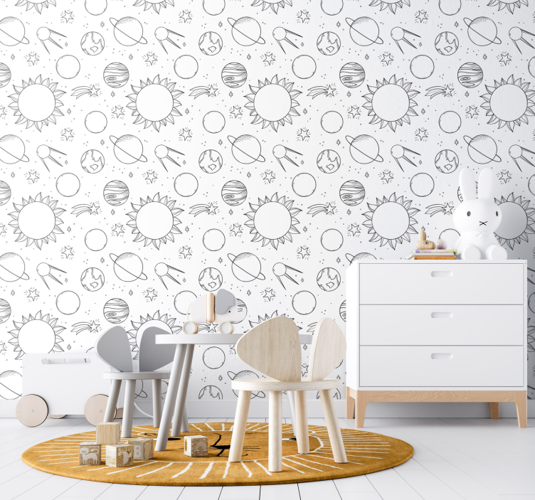 Space Doodle children's wallpaper - TenStickers