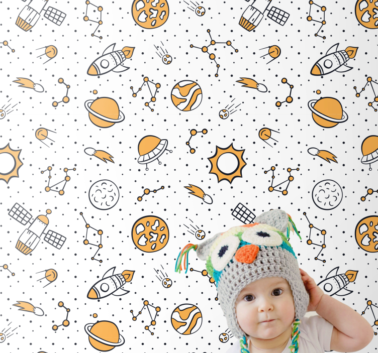 Space Themed Pattern children's wallpaper - TenStickers