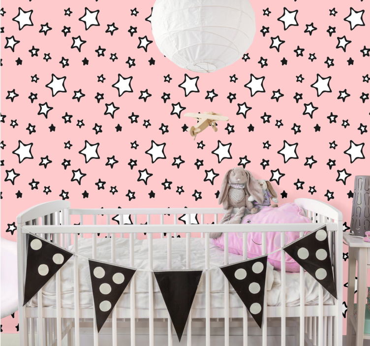 Pink stars design nursery wallpaper - TenStickers