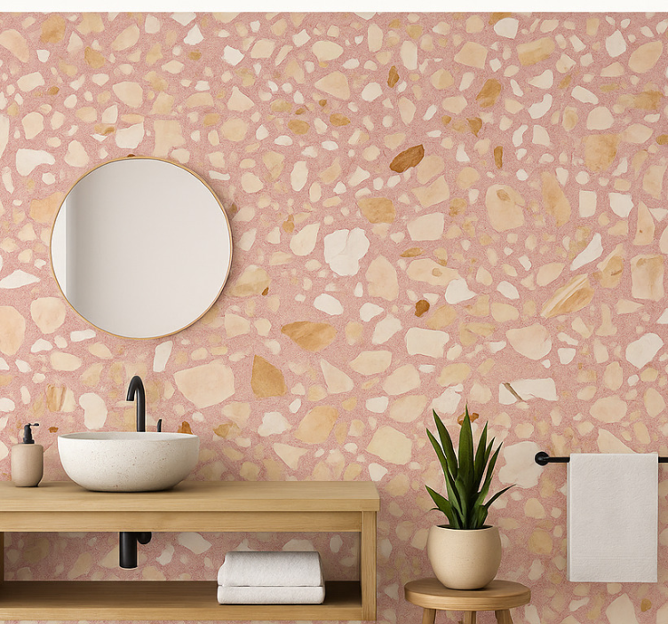 Stone effect wallpaper rose earth terrazzo - TenStickers