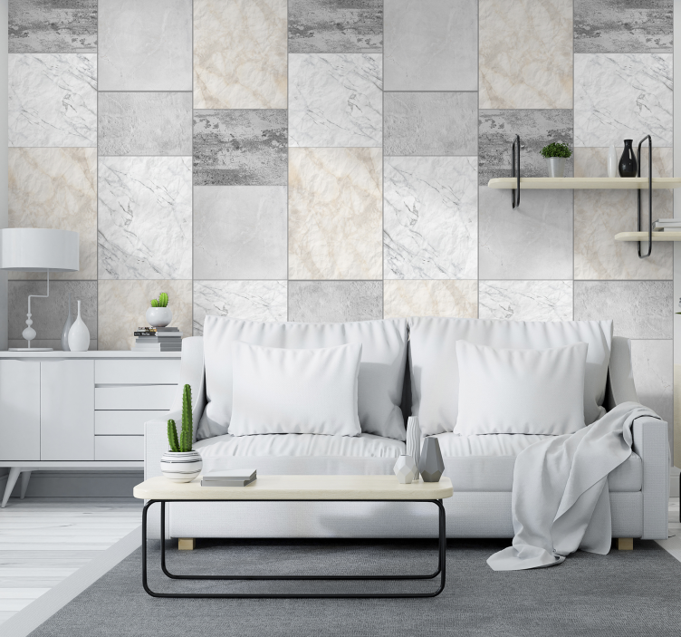 Tiles squares design marble effect wallpaper - TenStickers